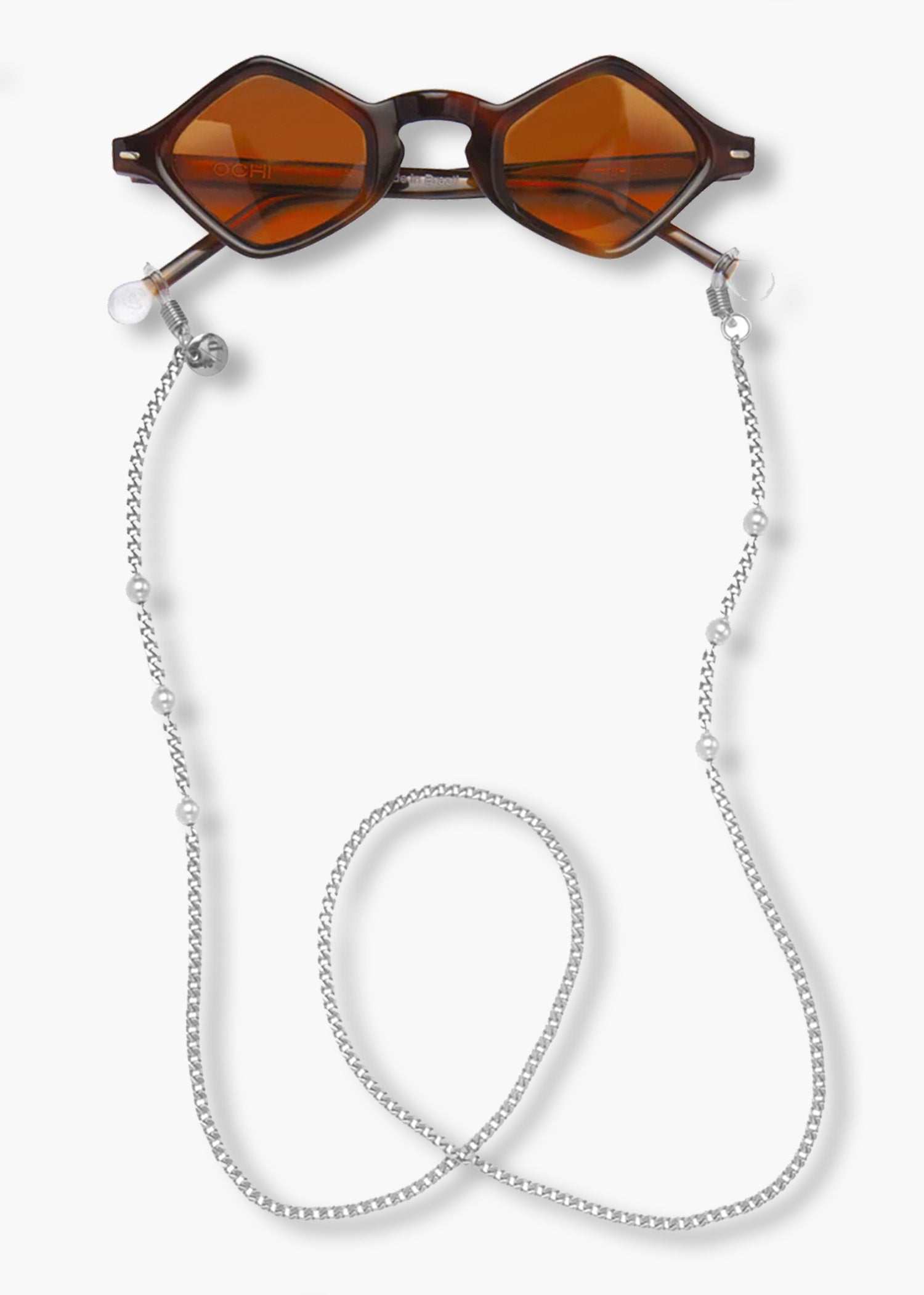 Alça de Óculos Corrente Prata com Pérolas