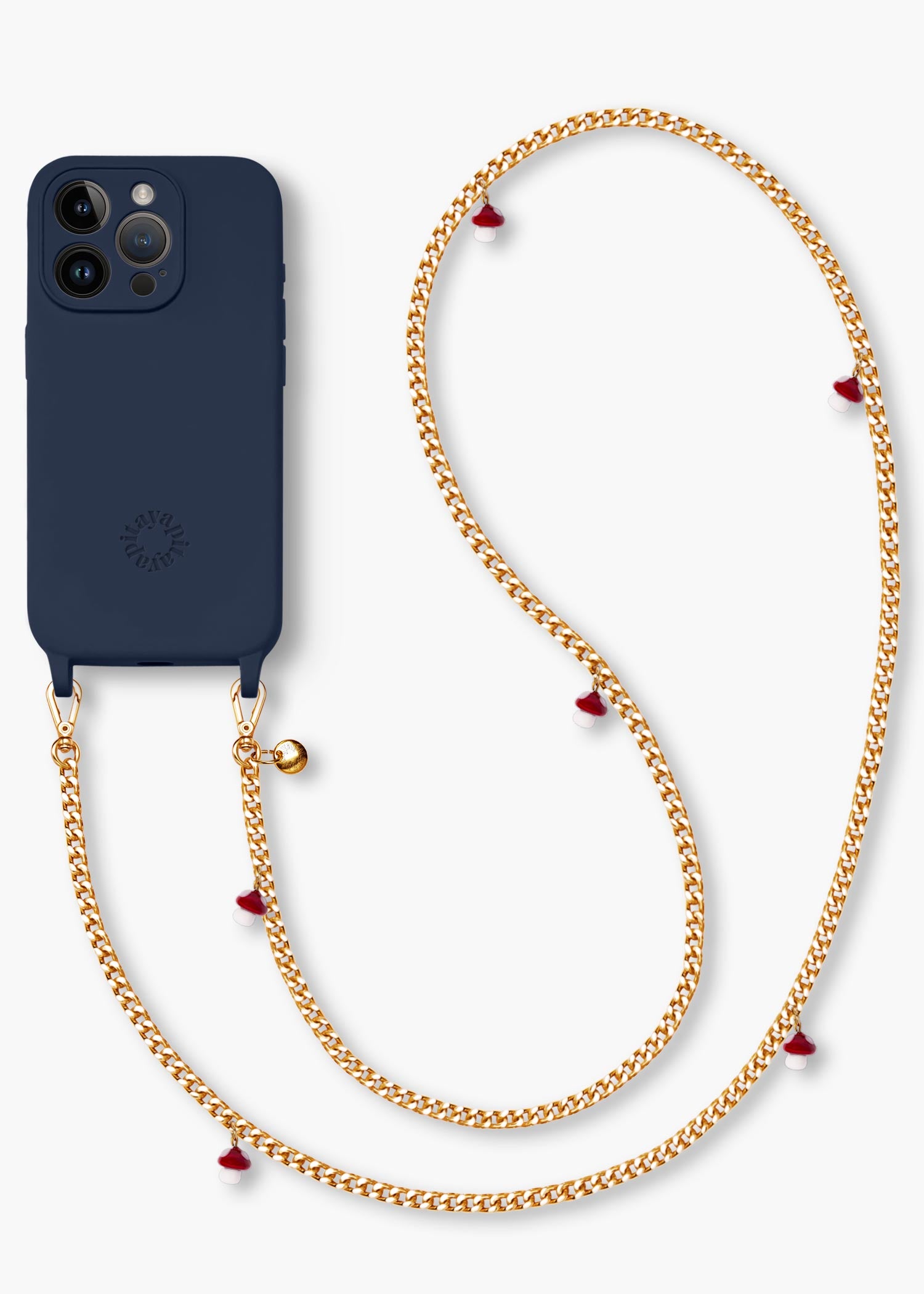 Alça Corrente Dourada Cogumelos + Case para iPhone