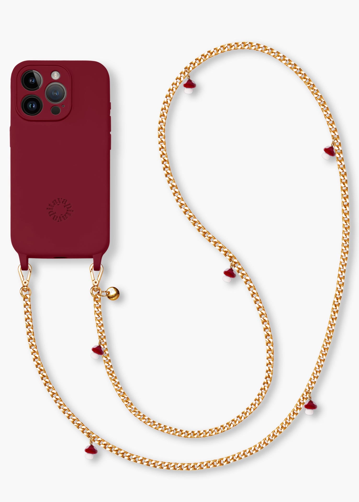 Alça Corrente Dourada Cogumelos + Case para iPhone