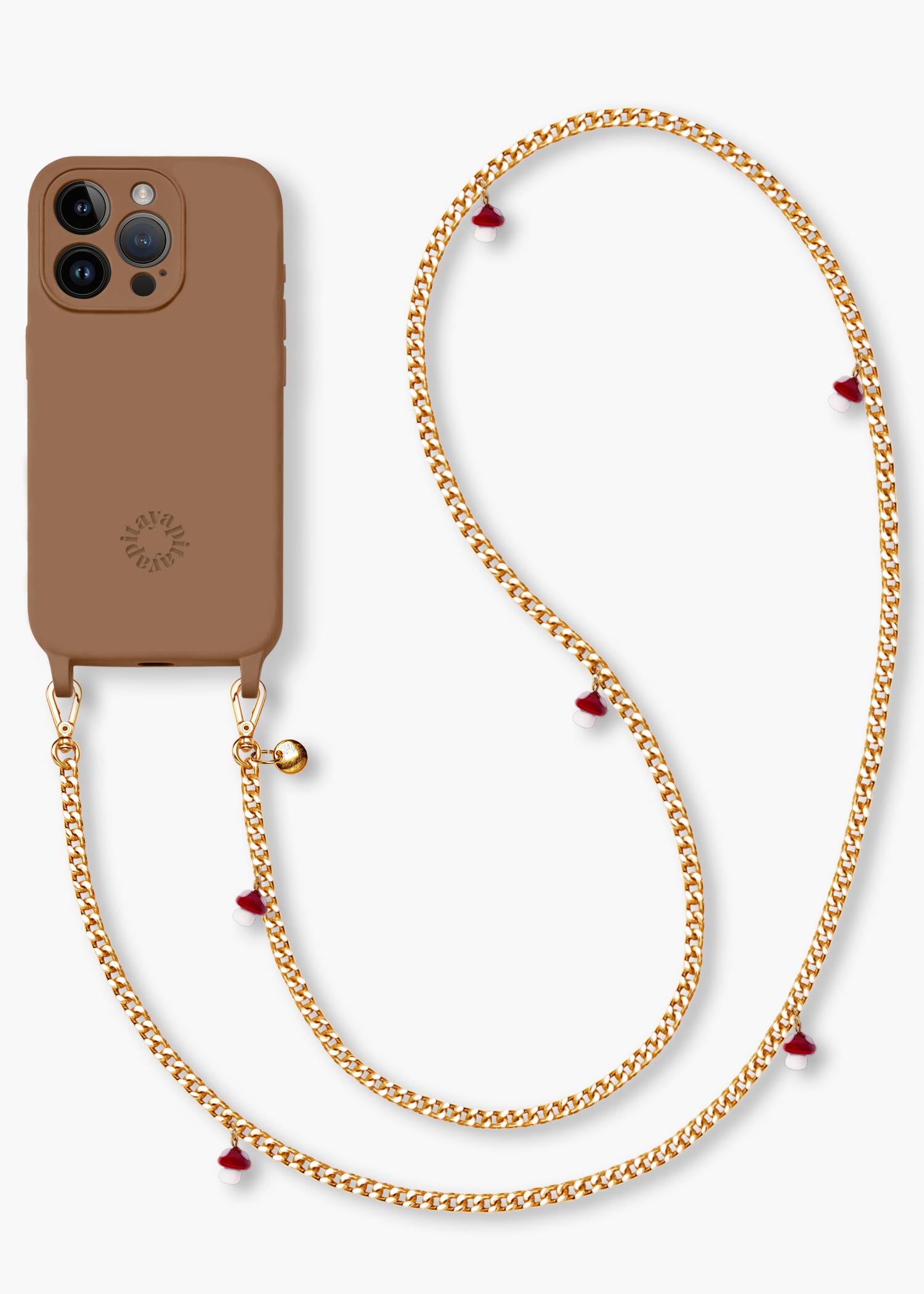 Alça Corrente Dourada Cogumelos + Case para iPhone