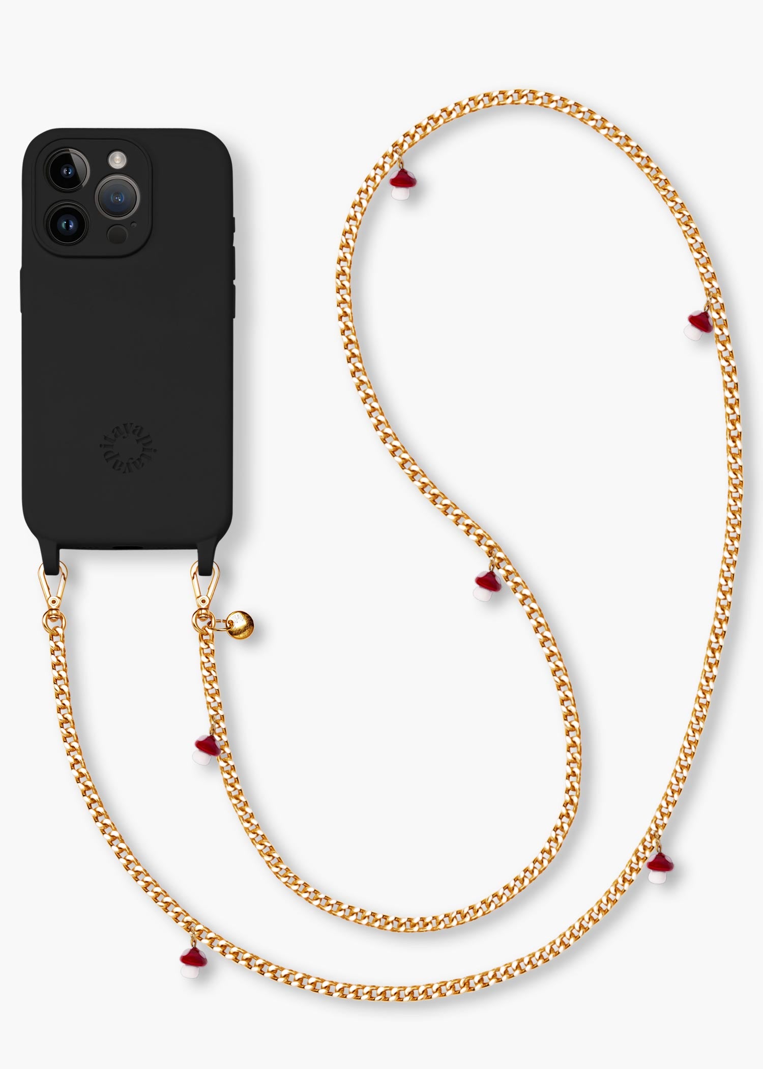 Alça Corrente Dourada Cogumelos + Case para iPhone