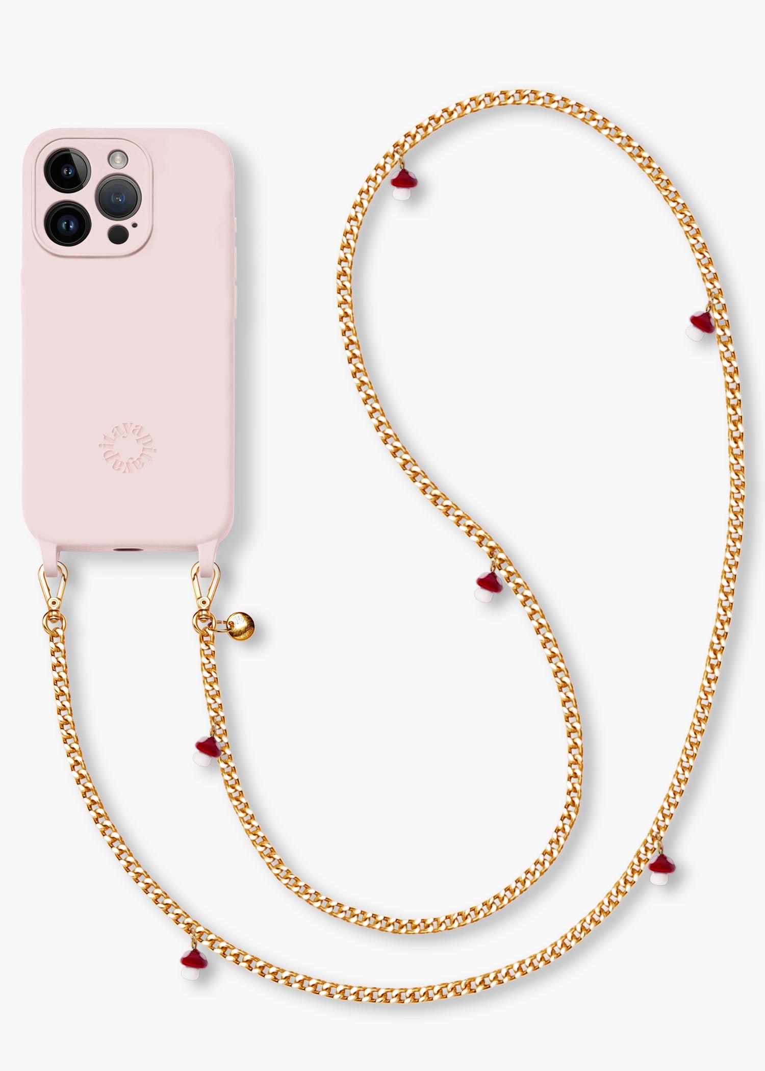 Alça Corrente Dourada Cogumelos + Case para iPhone