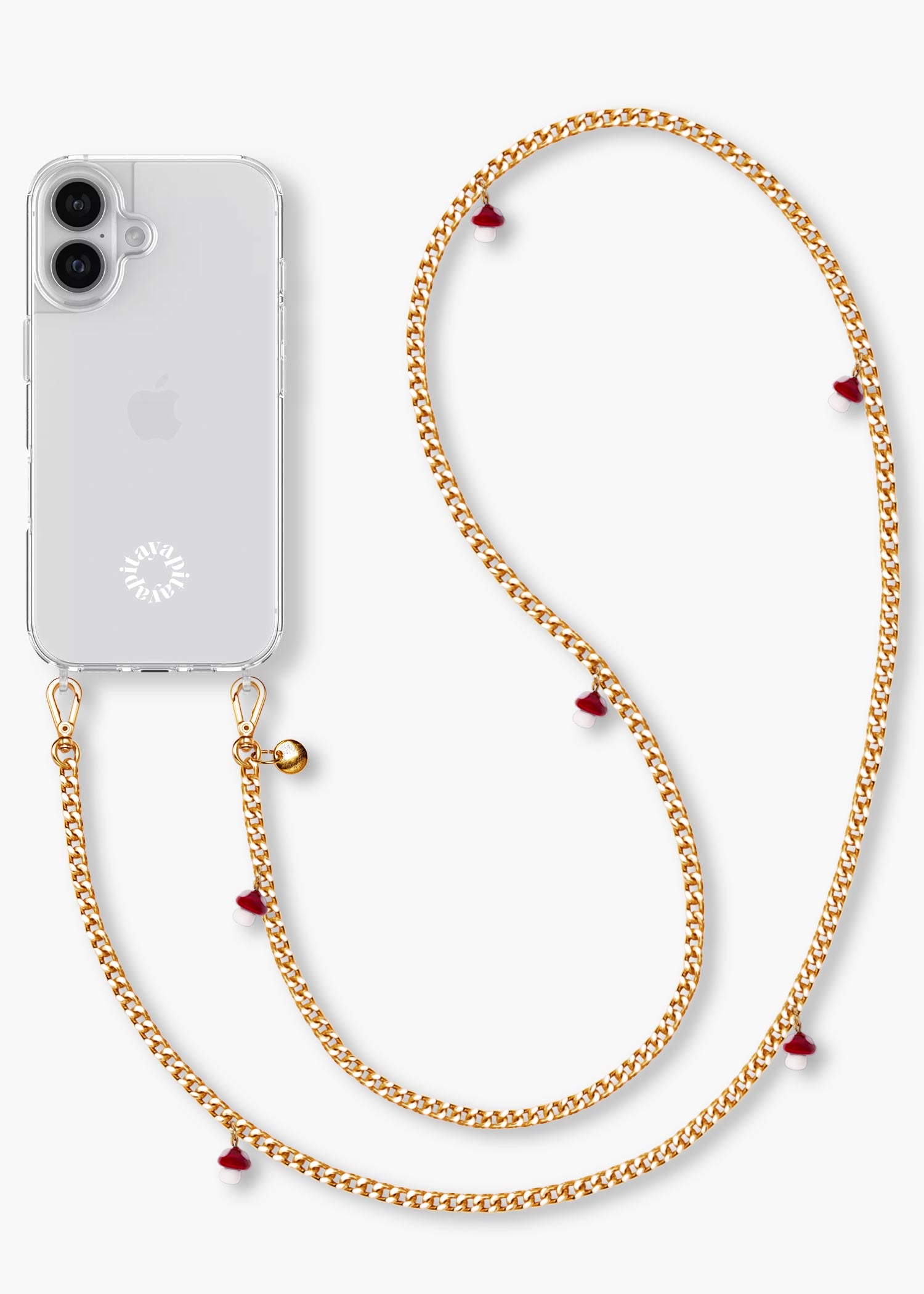Alça Corrente Dourada Cogumelos + Case para iPhone