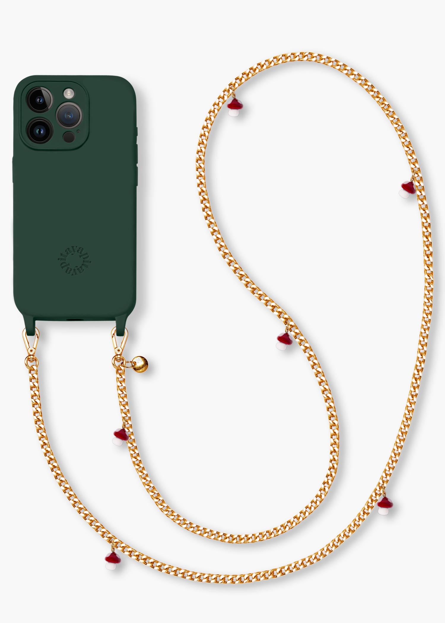 Alça Corrente Dourada Cogumelos + Case para iPhone