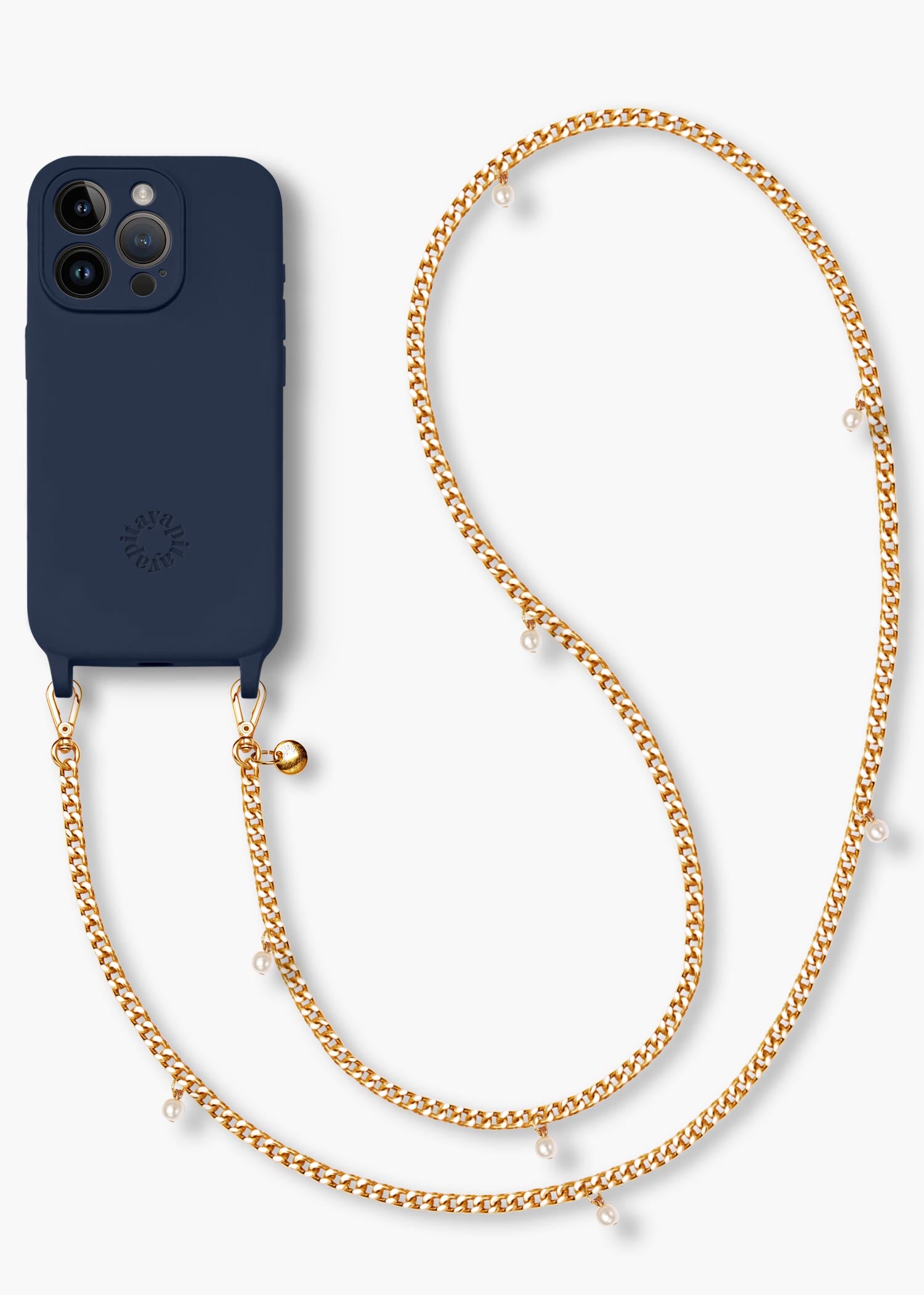 Alça Corrente Dourada com Pérolas + Case para iPhone