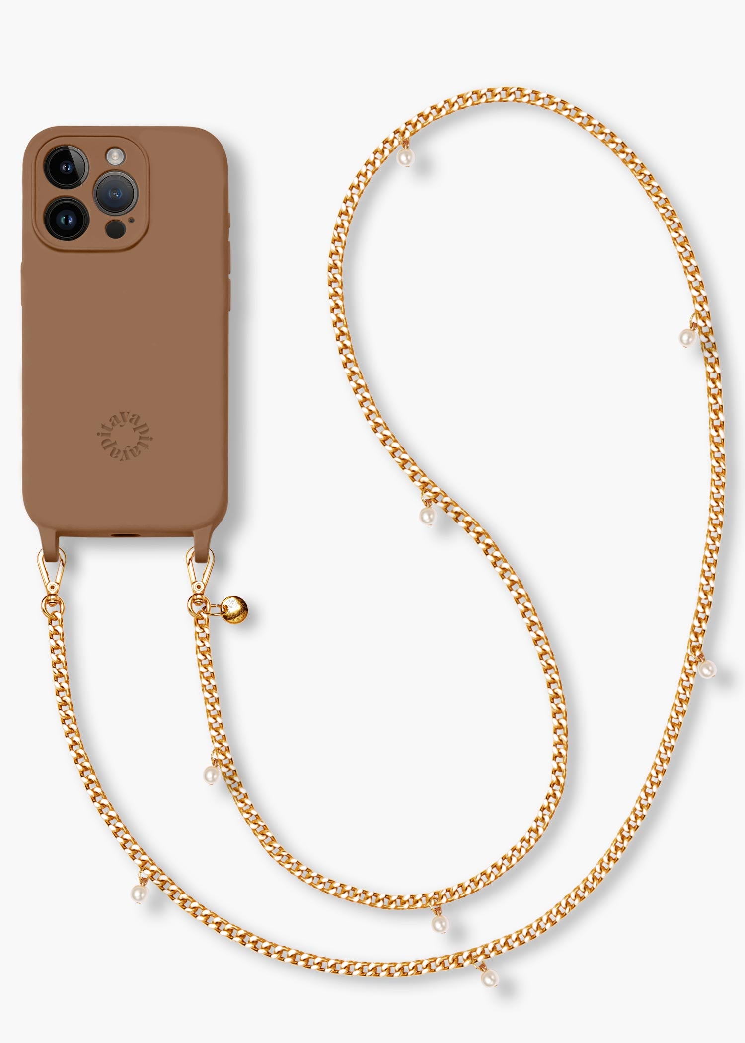 Alça Corrente Dourada com Pérolas + Case para iPhone