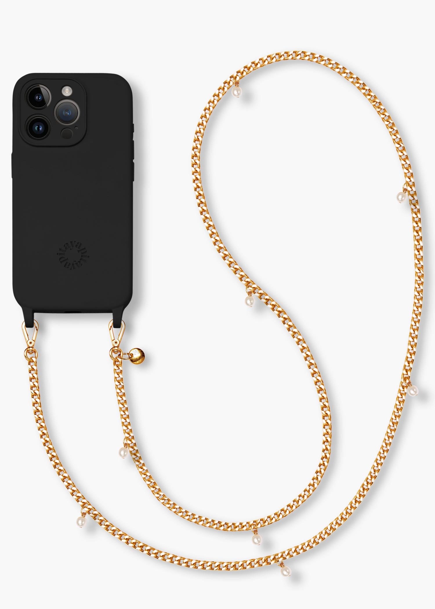 Alça Corrente Dourada com Pérolas + Case para iPhone