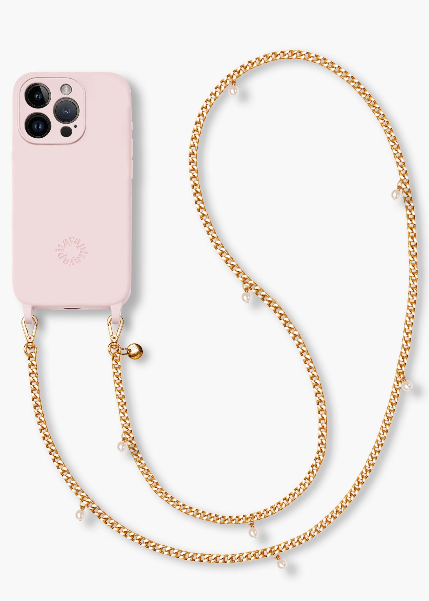 Alça Corrente Dourada com Pérolas + Case para iPhone