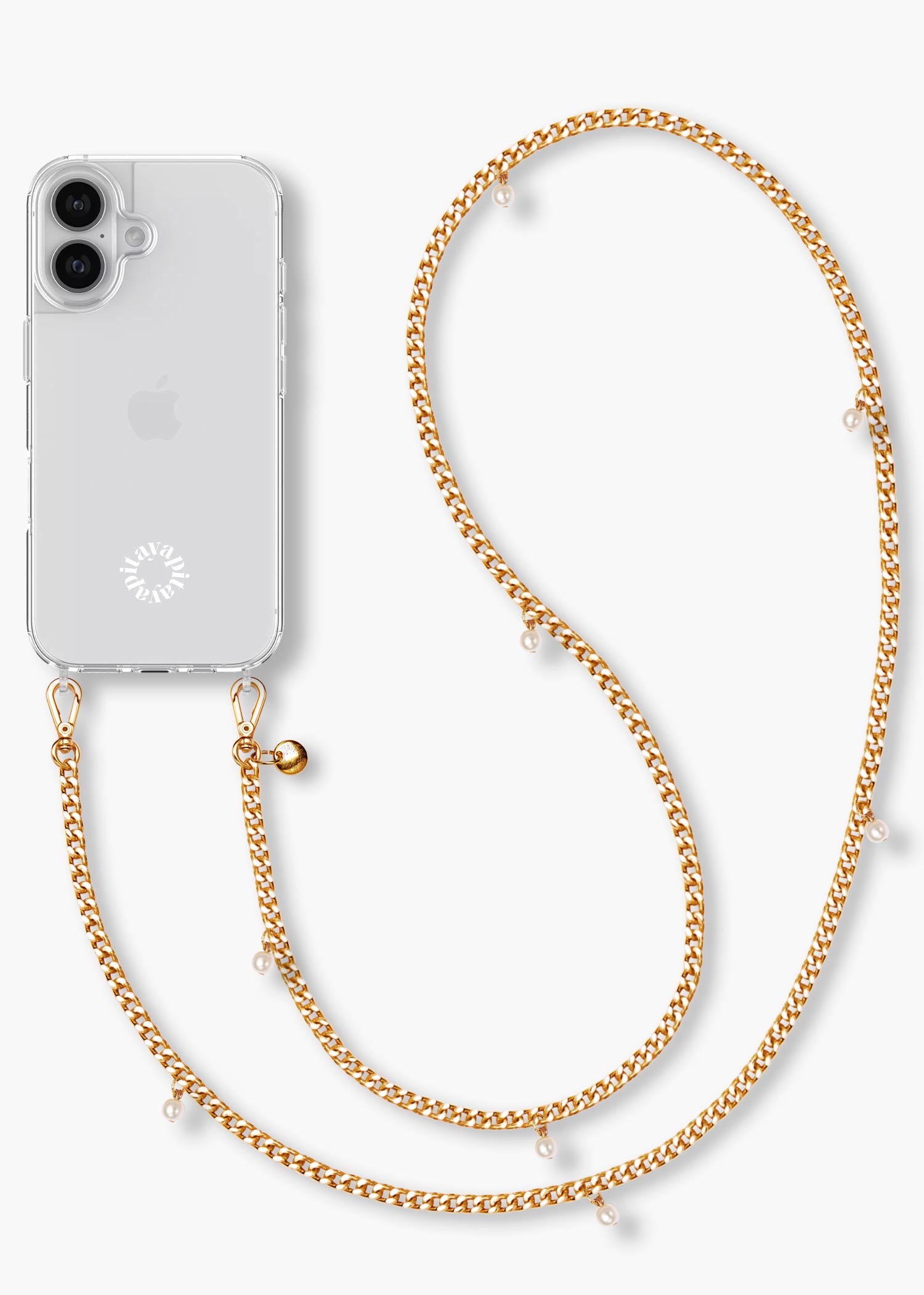 Alça Corrente Dourada com Pérolas + Case para iPhone