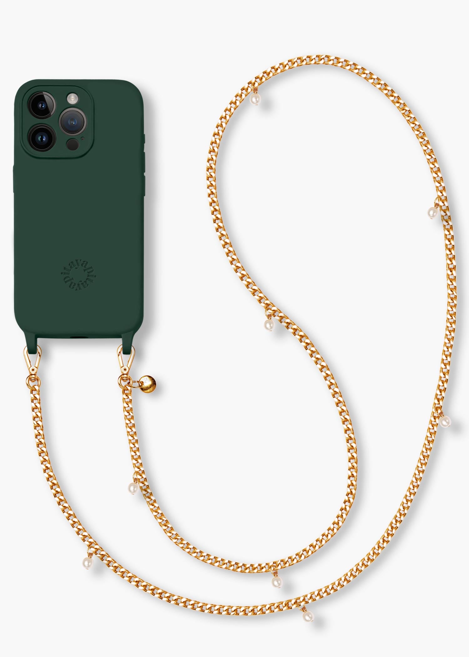 Alça Corrente Dourada com Pérolas + Case para iPhone