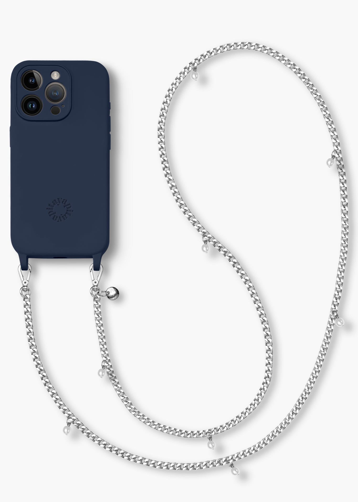 Alça Corrente Prata com Pérolas + Case para iPhone