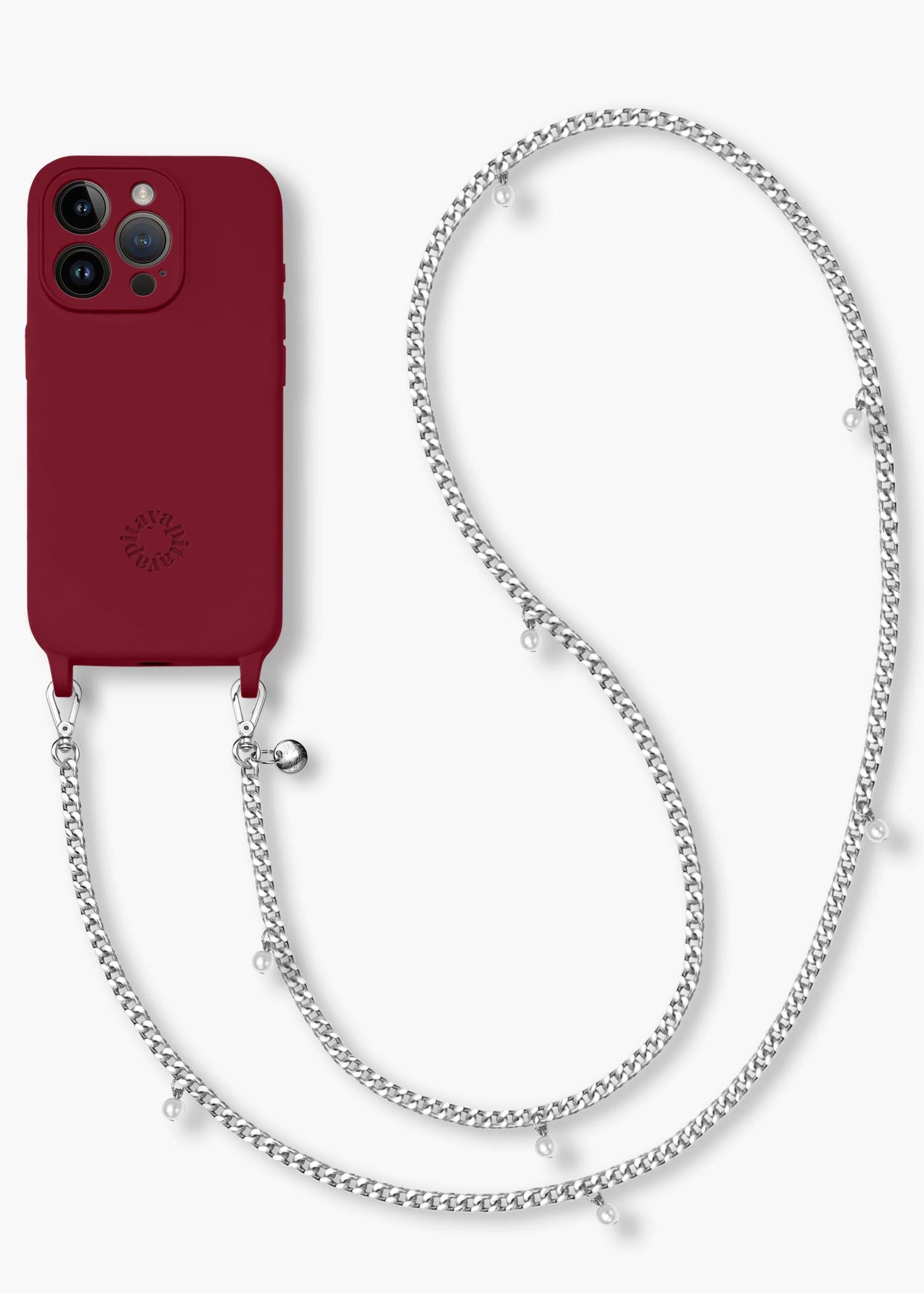 Alça Corrente Prata com Pérolas + Case para iPhone