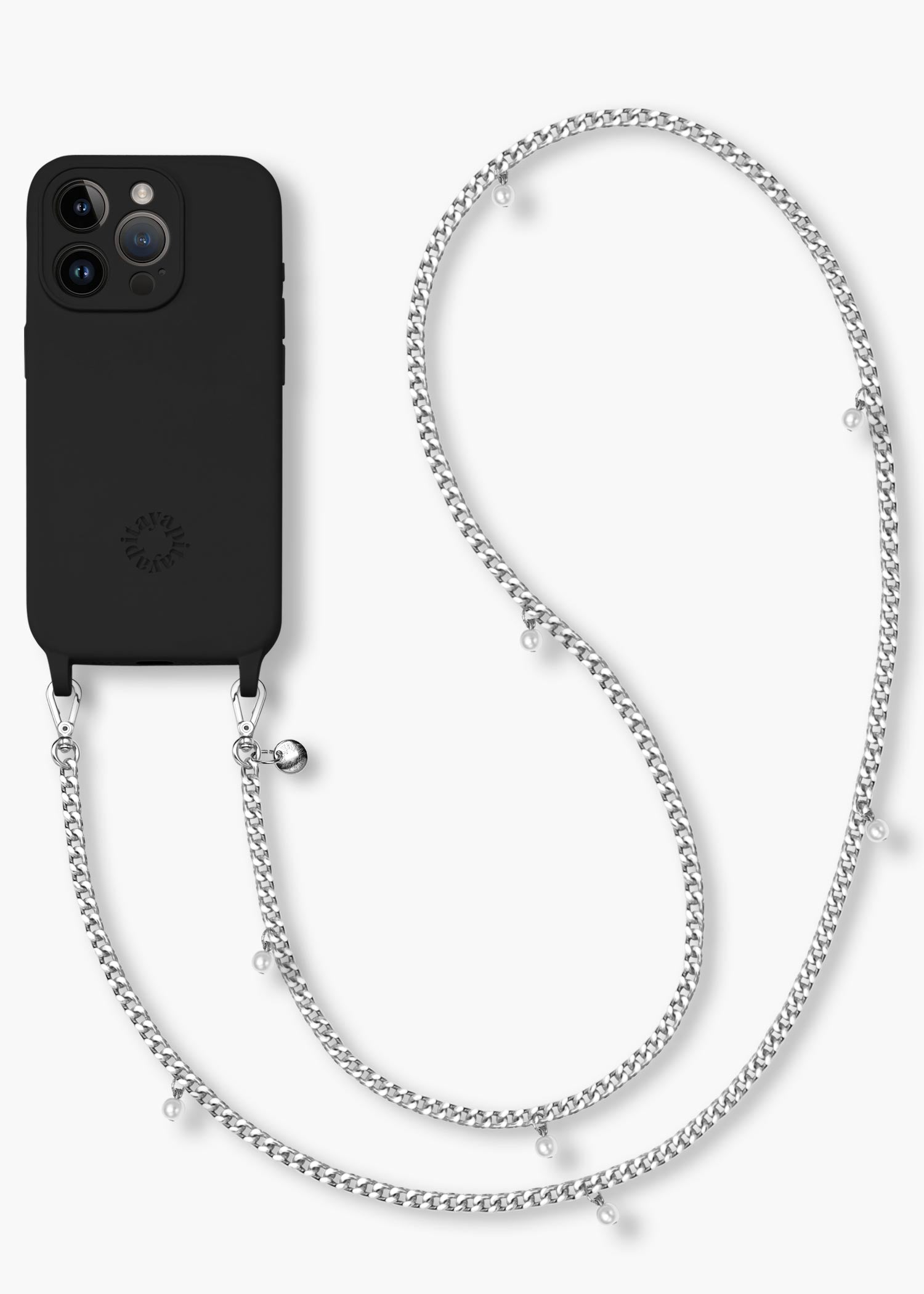 Alça Corrente Prata com Pérolas + Case para iPhone