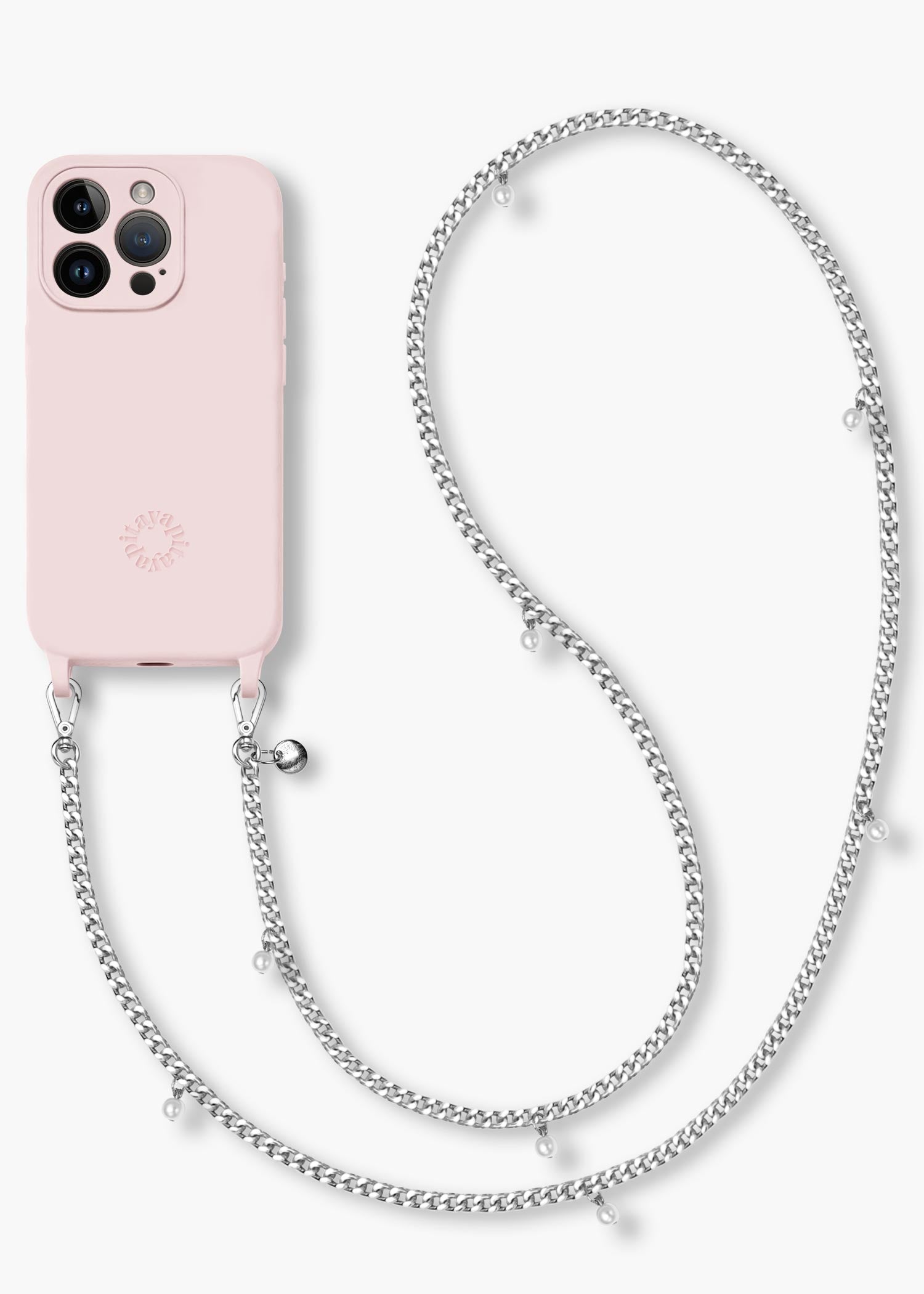 Alça Corrente Prata com Pérolas + Case para iPhone