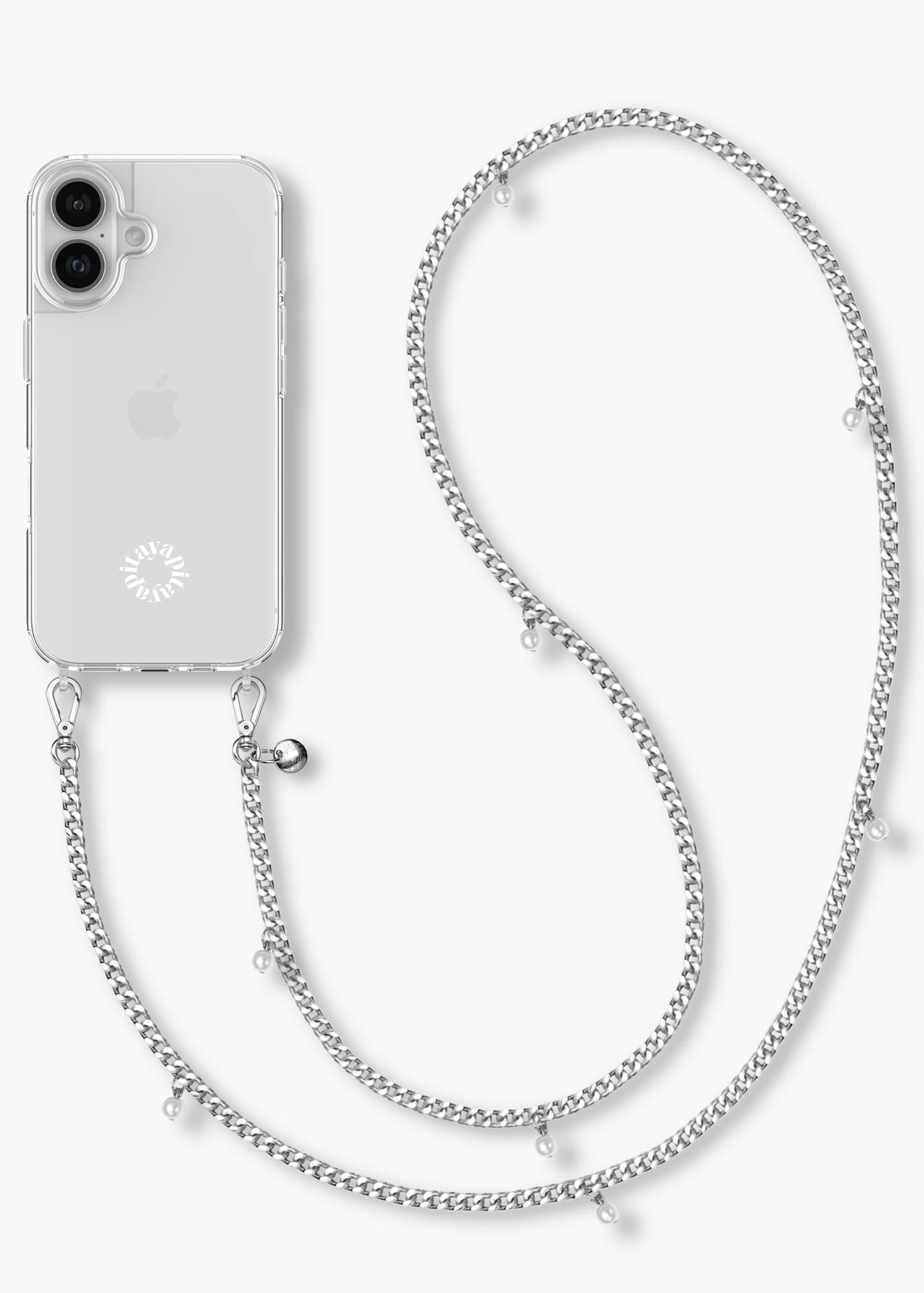 Alça Corrente Prata com Pérolas + Case para iPhone