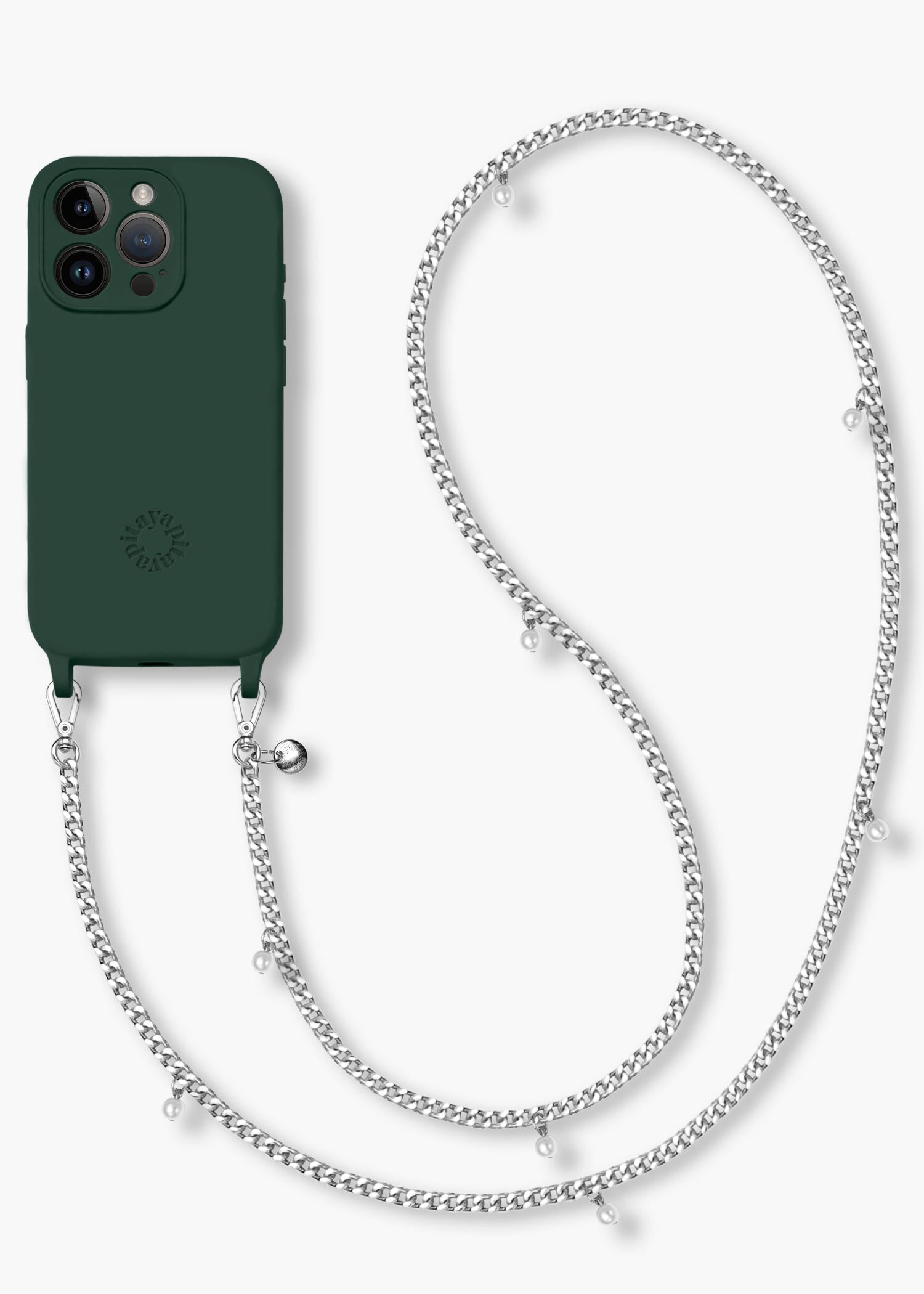 Alça Corrente Prata com Pérolas + Case para iPhone