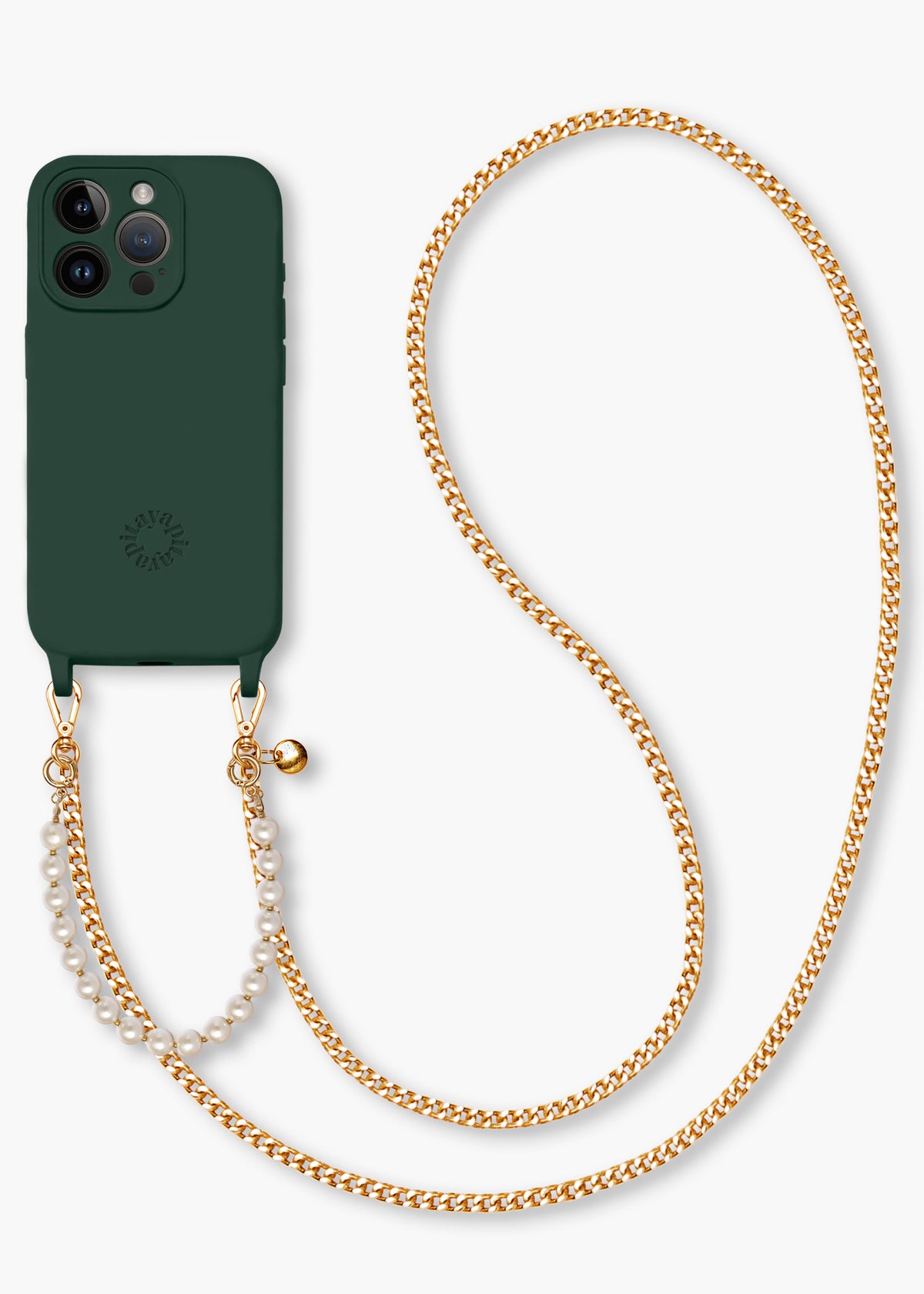 Alça Corrente Dourada e Pérolas 3 em 1 P + Case para iPhone