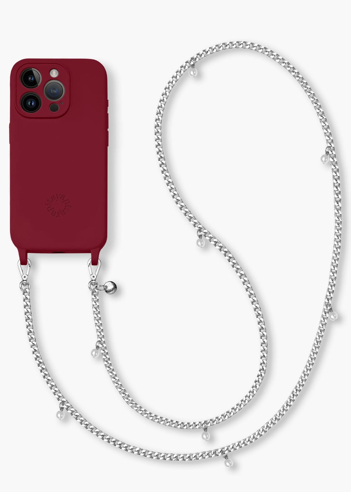 Alça Corrente Prata com Pérolas + Case para iPhone