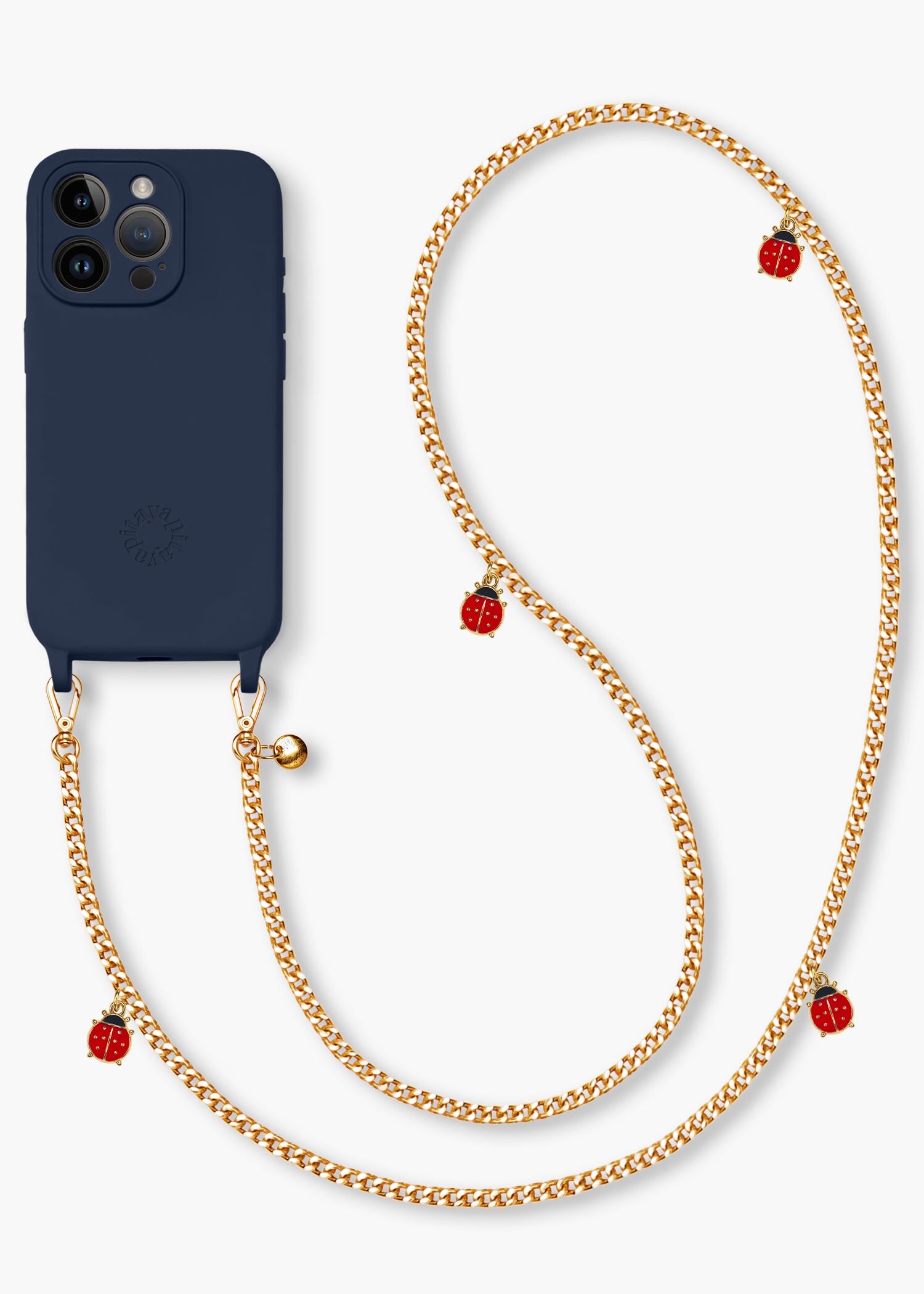 Alça Corrente Dourada Joaninhas + Case para iPhone