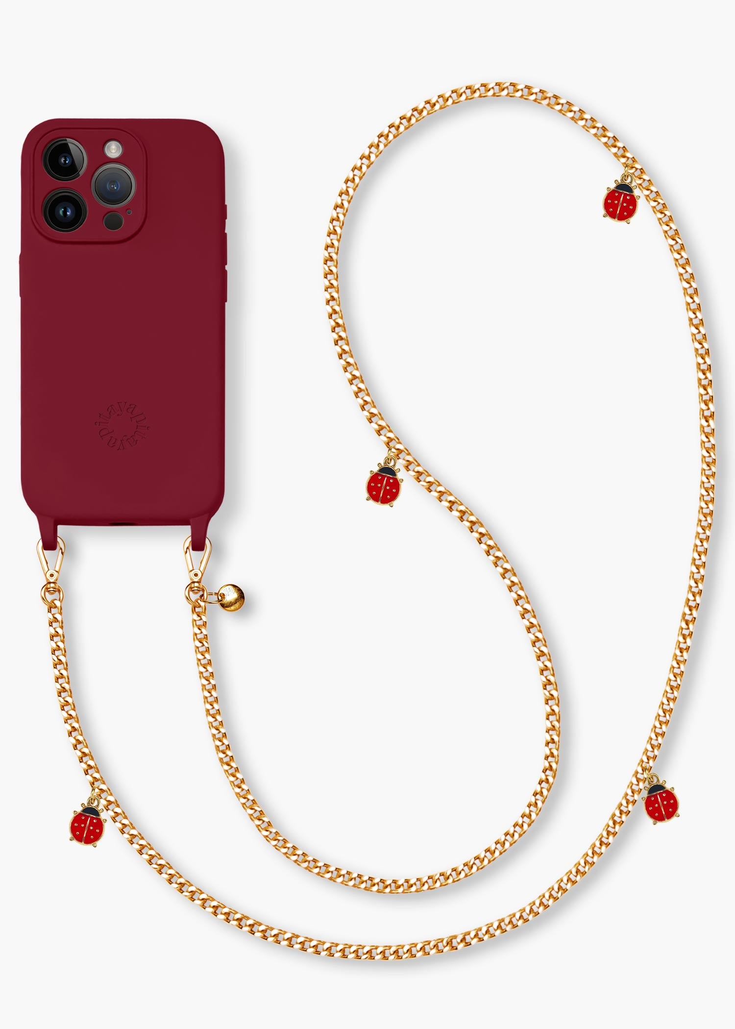 Alça Corrente Dourada Joaninhas + Case para iPhone