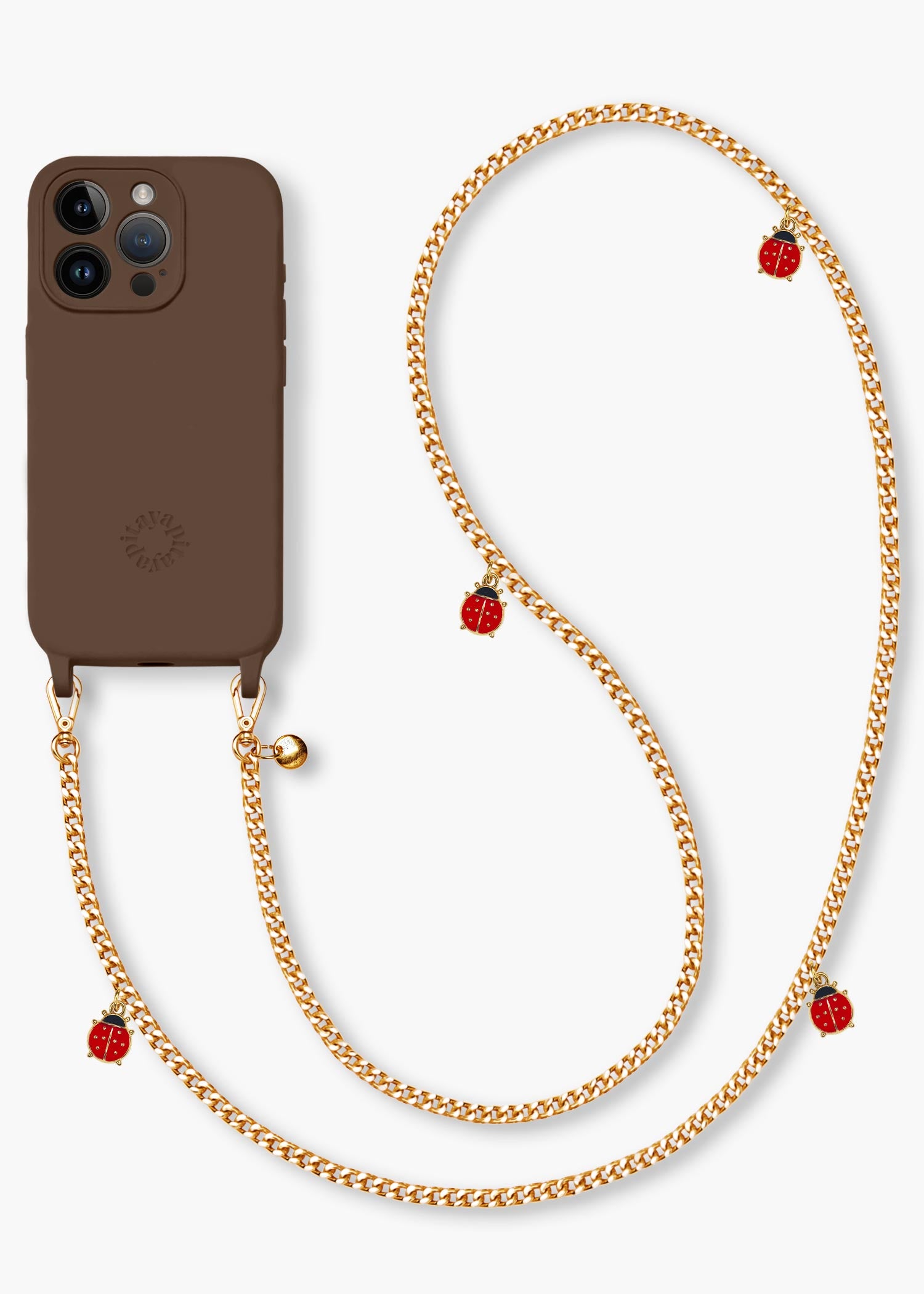 Alça Corrente Dourada Joaninhas + Case para iPhone