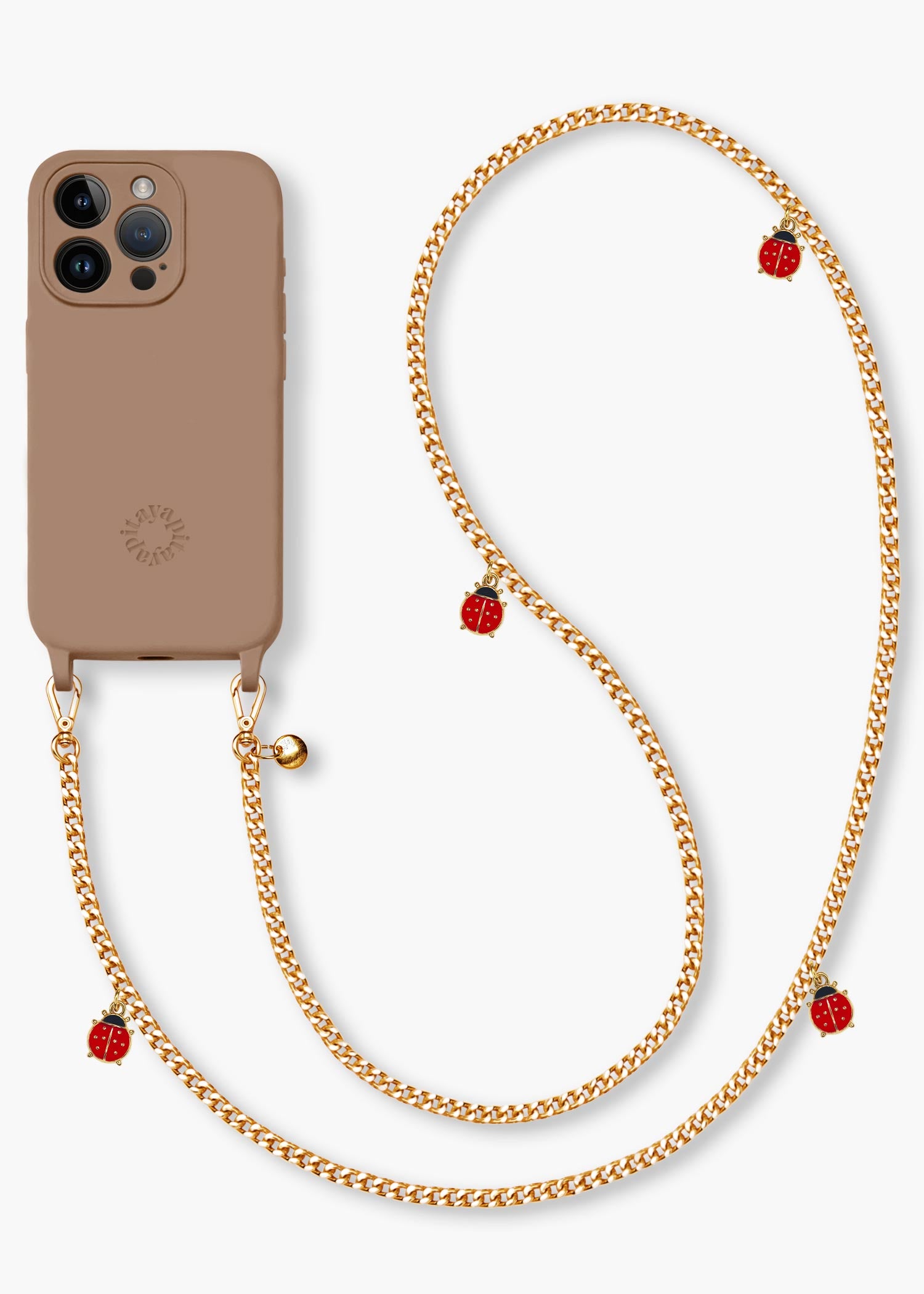 Alça Corrente Dourada Joaninhas + Case para iPhone