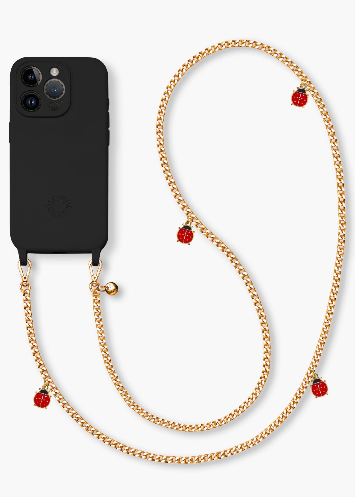 Alça Corrente Dourada Joaninhas + Case para iPhone