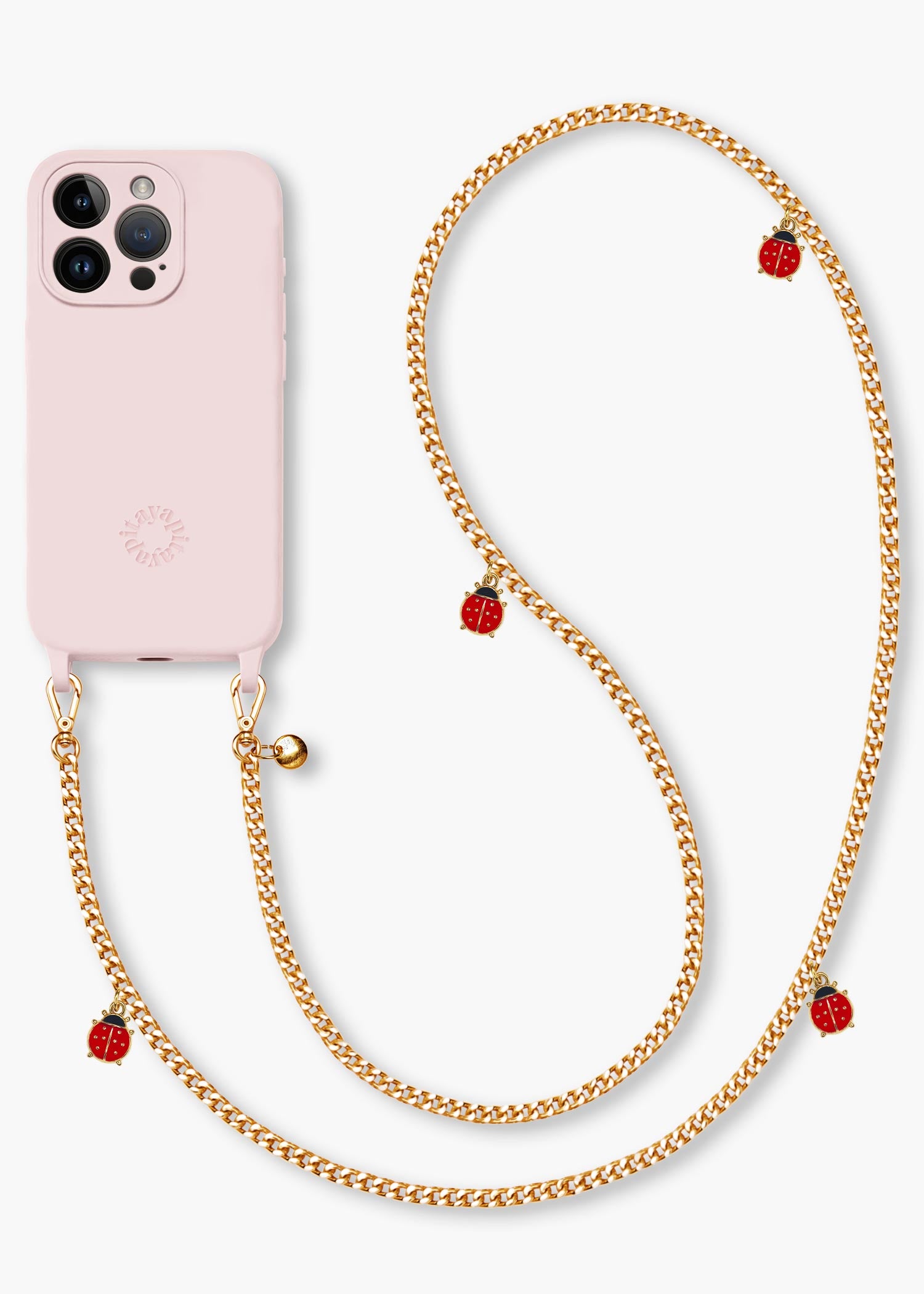 Alça Corrente Dourada Joaninhas + Case para iPhone