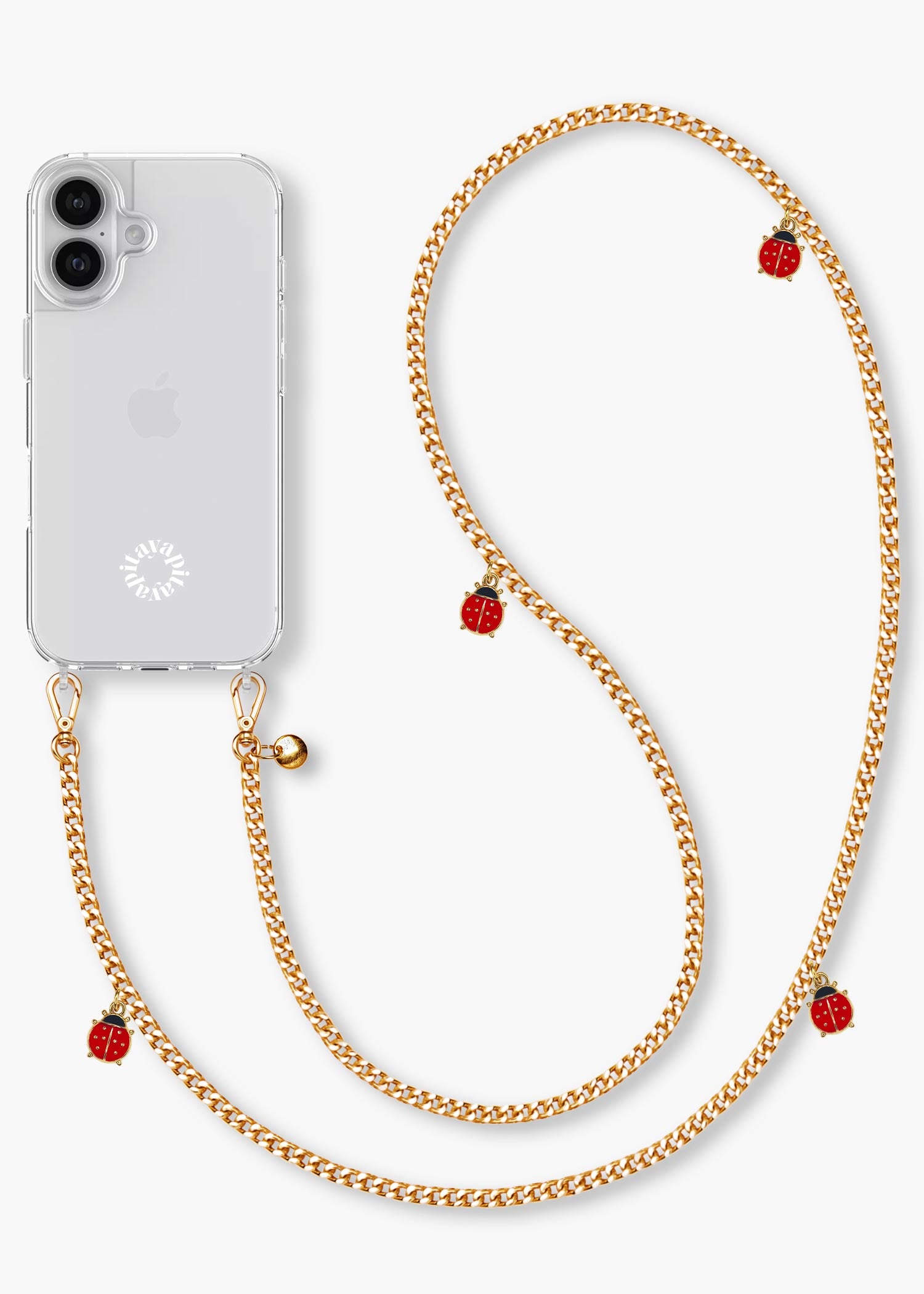iPhoneアクセサリー yua Alça Corrente Dourada Joaninhas + Case para iPhone – Aya Pitaya