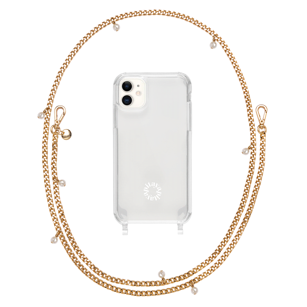 Alça Corrente Dourada com Pérolas + Case para iPhone