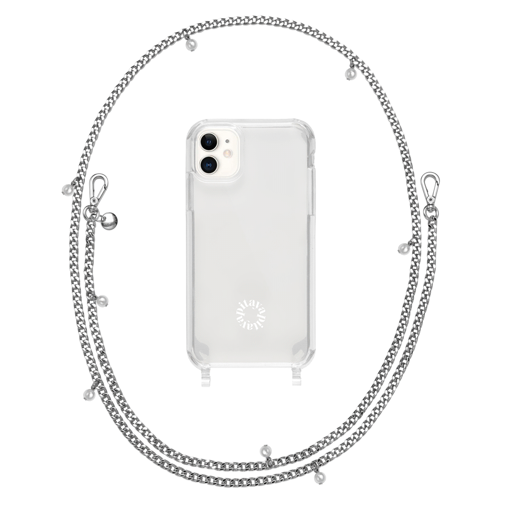 Alça Corrente Prata com Pérolas + Case para iPhone